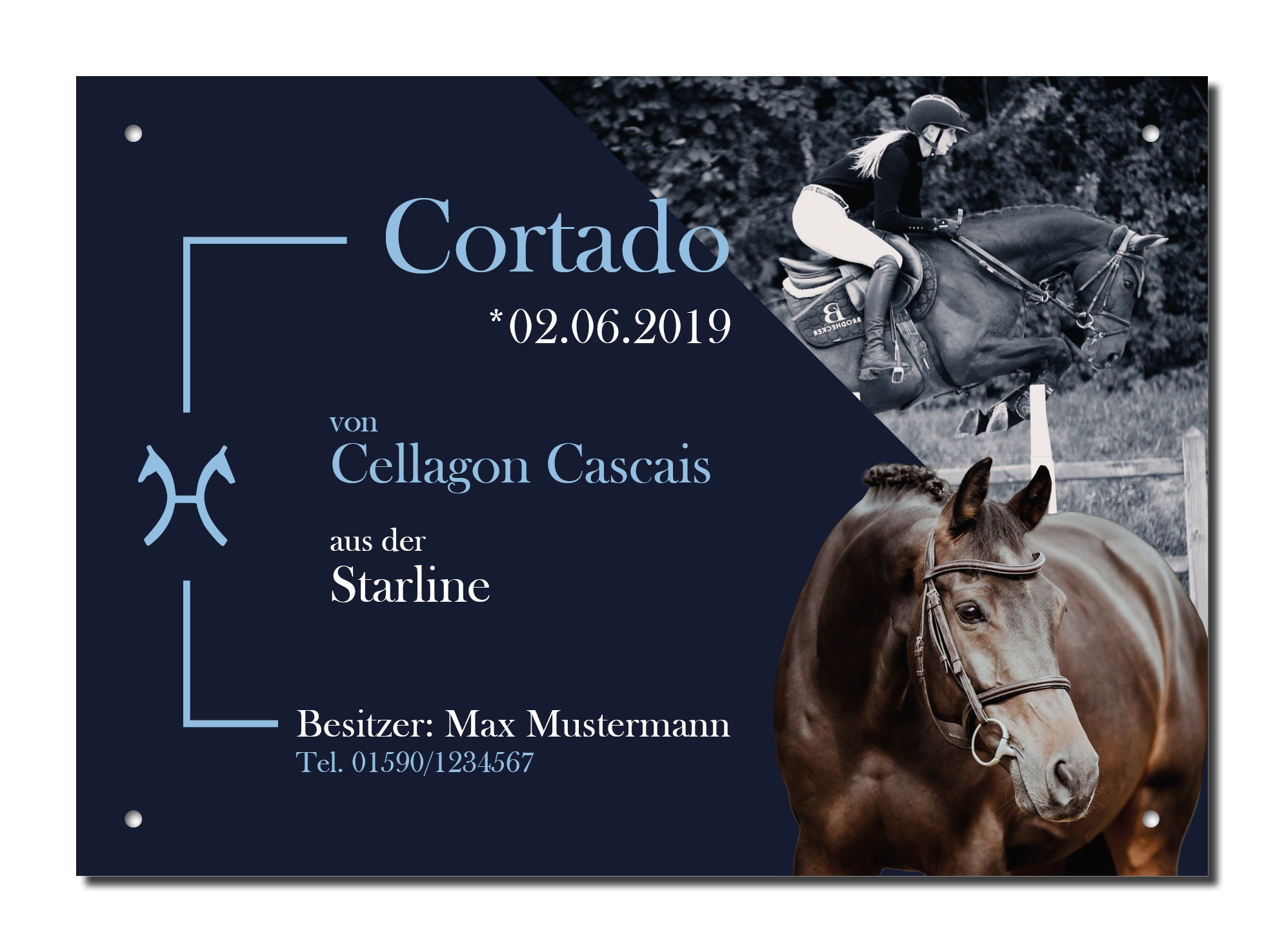 Design-Boxenschild CORNET – Personalisiertes Boxenschild für Pferde (DIN A4, wetterfest & UV-beständig)