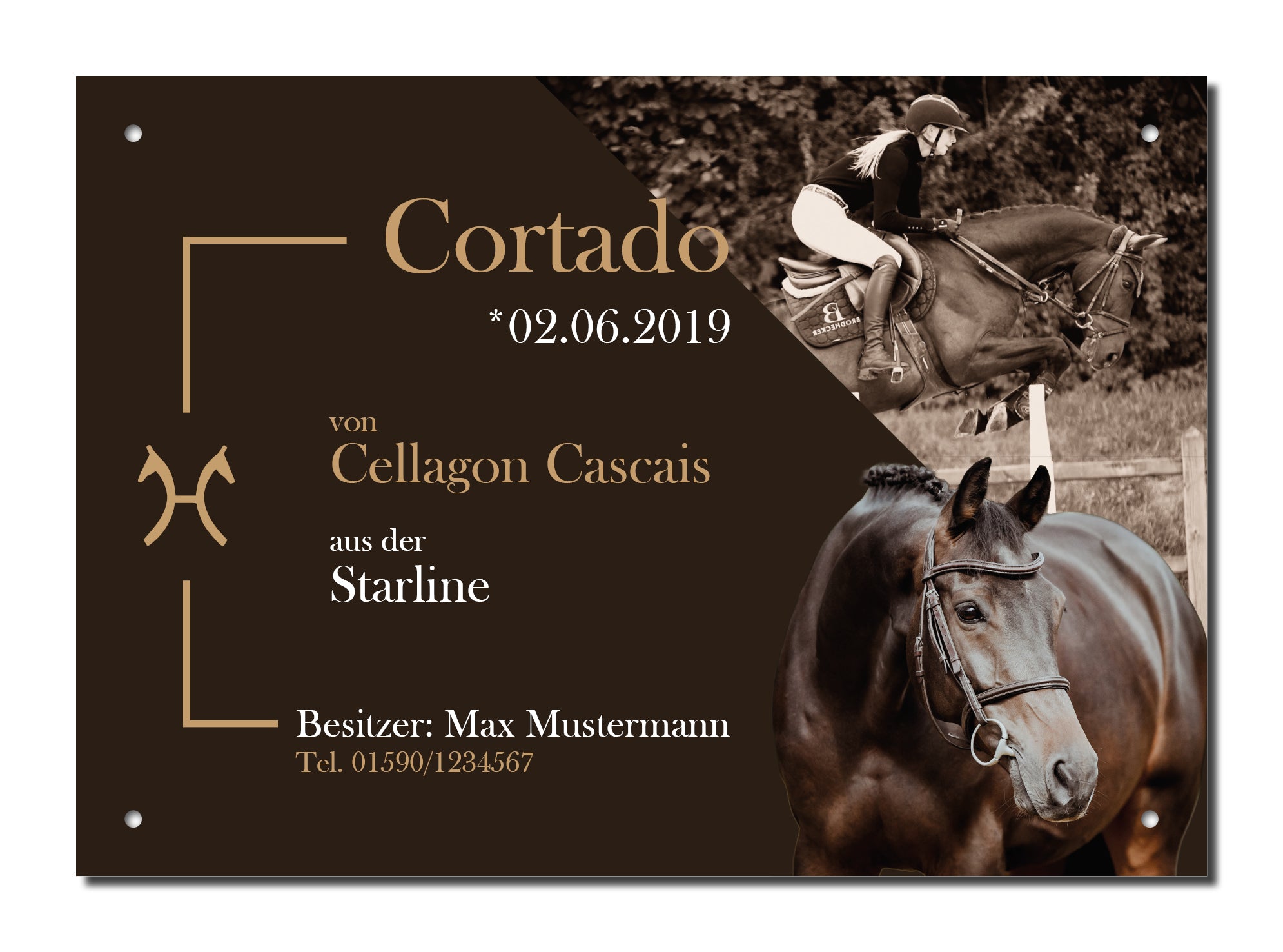 Design-Boxenschild CORNET – Personalisiertes Boxenschild für Pferde (DIN A4, wetterfest & UV-beständig)