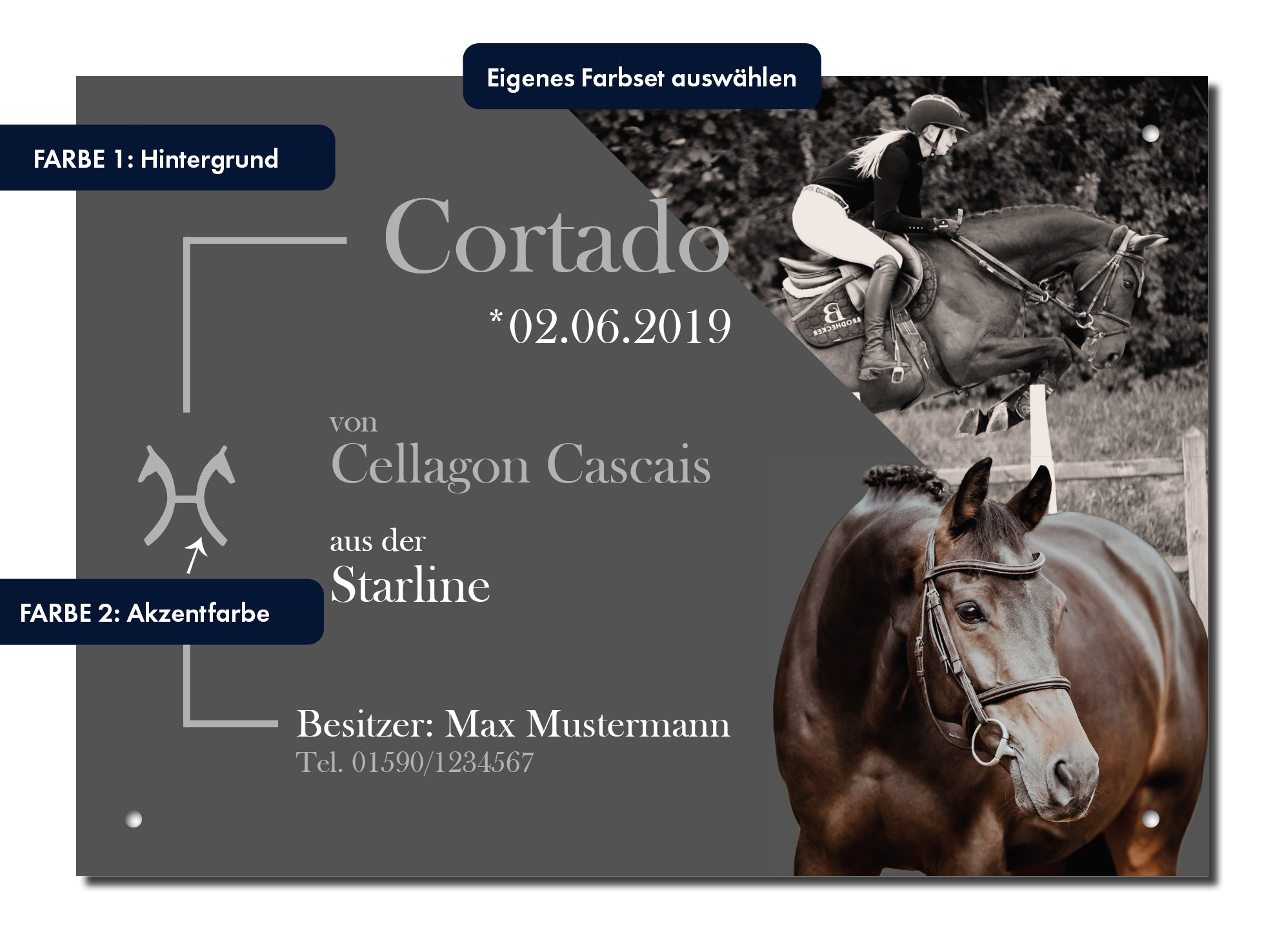 Design-Boxenschild CORNET – Personalisiertes Boxenschild für Pferde (DIN A4, wetterfest & UV-beständig)